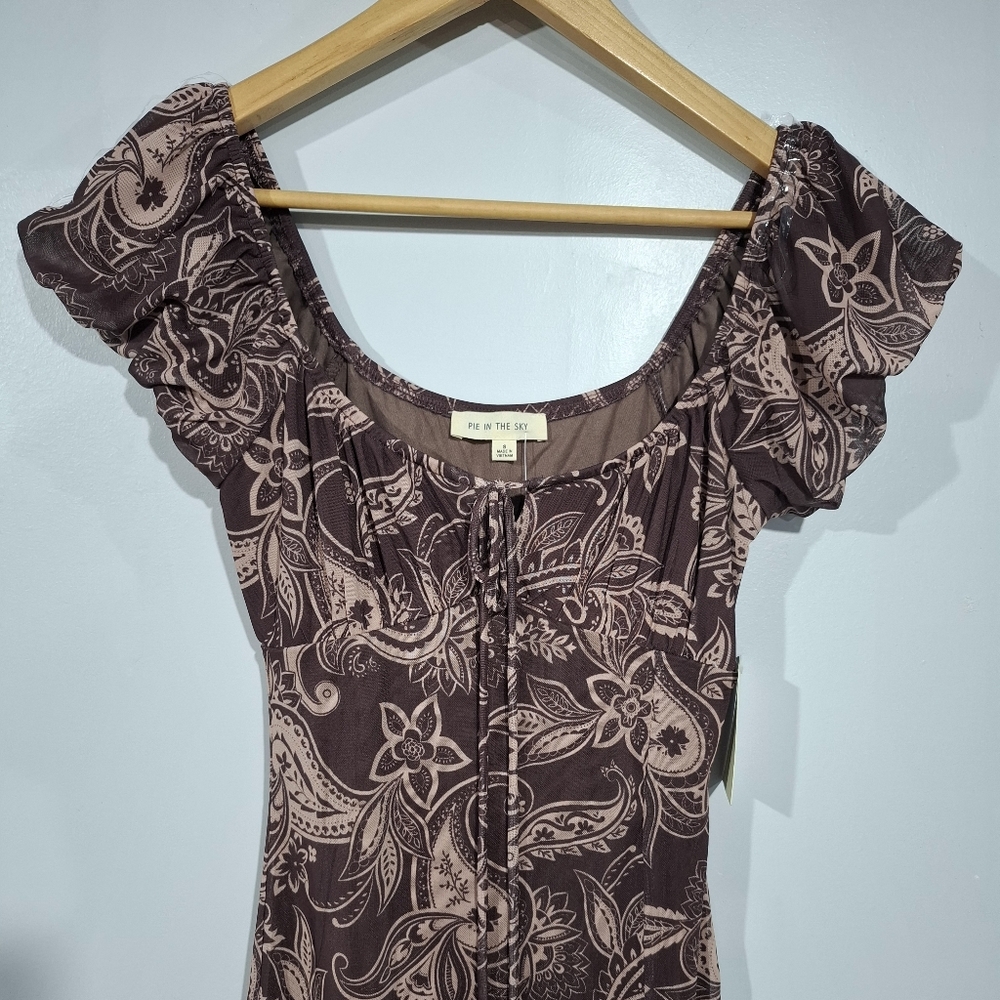 Pie In The Sky Brown Paisley Babydoll Midi Dress Cottagecore Boho Y2K Style Sz S - Picture 4 of 12